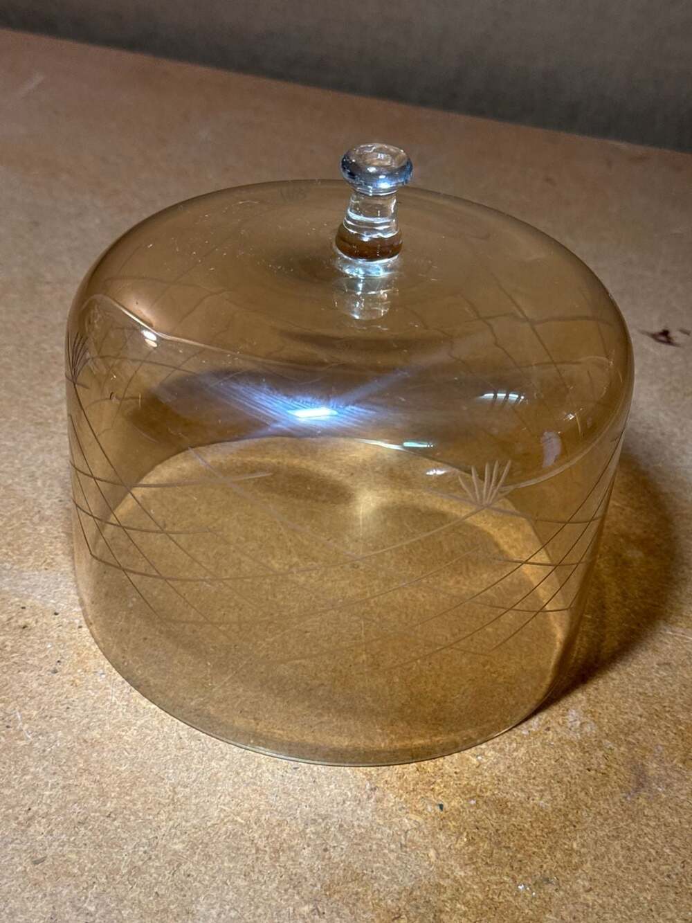 Princess House Heritage Amber Glass Cheese Cloche Dome Etched